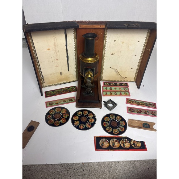 Lanterna Magica Other - Antique Lanterna Magica Magic Lantern German Projector Set with Glass Slides Box